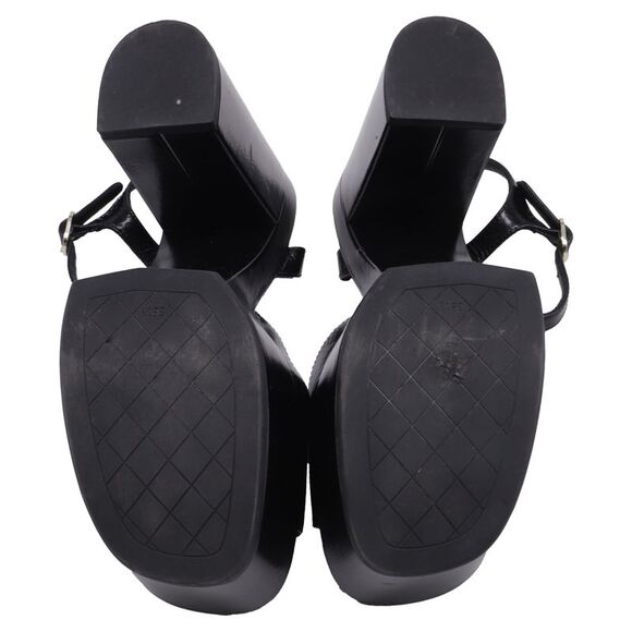 Chanel CC Ankle Strap Platform Sandals in Black Patent Leather - Picture 7 of 8